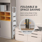 5 Step Ladder, Folding Step Stool, White Foldable Iron Ladder for 10 Foot High Ceiling with Anti-Slip Wide Sturdy Pedal and Handgrip, Multi-Use for Home (300 lbs Capacity)