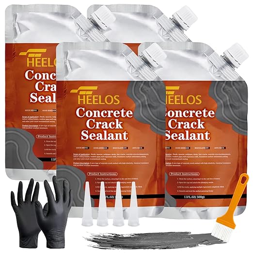 Concrete Crack Filler, 4 Pack Self Leveling Crack Sealant Repair Sealer, High Elasticity Cement Crack Filler, Waterproof Caulking Glue for Driveway, Patio, Sidewalk, Concrete Joint Repair, Grey