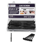 Lag Screws 6 Inch, 25PCS Heavy Duty Construction Screw, Structural Wood Screw #14 x 6, Rust Resistant, Washer Head, Black Coated Exterior Wood/Lag Screws Hex Socket Included