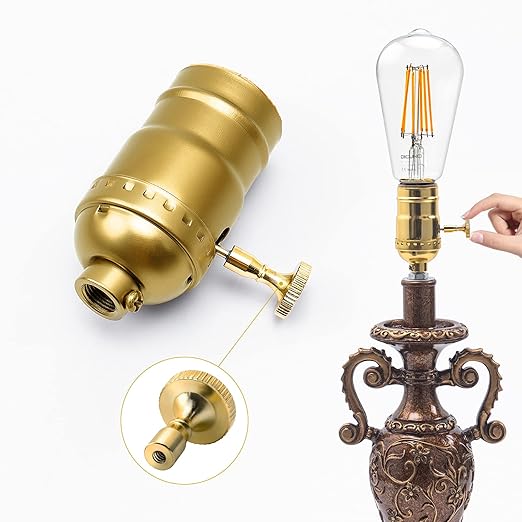 DiCUNO Lamp Turn On/Off Switch Knobs Replacement, Metal Lamp Switch Knob for Universal Light Socket, Standard Size, Vintage Brass, 4-Pack