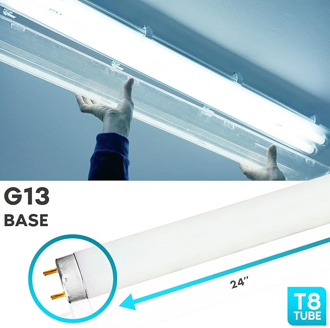 LUXRITE F17T8/865 17W 24 Inch T8 Fluorescent Tube Light Bulb, 6500K Daylight, 1350 Lumens, G13 Medium Bi-Pin Base, LR20755, 12-Pack