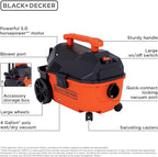 BLACK+DECKER BDXV18905P-4 Wet Dry Vacuum 4 Gallon 5.0 Peak HP Wet Dry Vac with Accessories, Powerful Suction with Blower fuction, Small Vacuum Cleaner for Outdoor, Garage, Home and Car