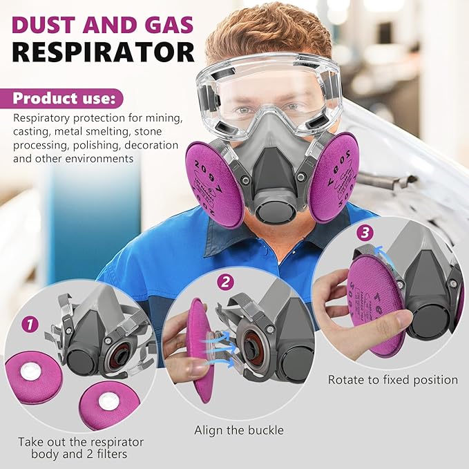Respirator Mask with Filters, Reusable Half Face Respirator Mask for Asbestos, Resin, Fume, Dust, Welding, Painting