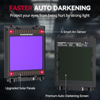 ARCCAPTAIN Large Viewing Screen 3.93"X3.66" Welding Helmet, True Color 1/1/1/1 Solar Power Auto Darkening Welding Hood with 4 Arc Sensor, Wide Shade 4/5-9/9-13 for TIG MIG ARC, Skeleton