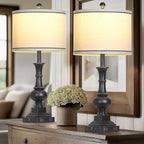 Farmhouse Lamps Set of 2, Vintage Rustic Black Table Lamps with USB A+C Fast Ports & AC Outlets, Traditional Nightstand Bedside Lamp for Living Room Bedrooms Home Office(2 LED Bulbs Included)