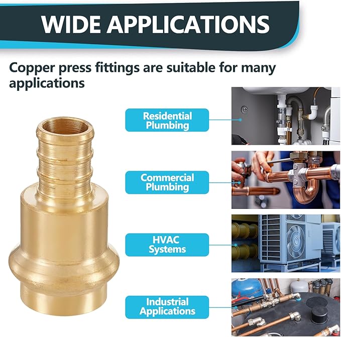 (Pack of 20) Seelink 1/2"Press x 1/2"Pex Crimp Coupling Brass Adapter, Press Fittings For Copper and Pex Pipe Connection(PEX1807344-20Pack)
