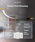 NUWATT 6 Pack, 6 Inch Ultra-Thin LED Recessed Lighting, CCT 2700K/3000K/3500K/4000K/5000K Selectable, 1050LM, 15W, Dimmable, IC Rated, Wet Rated, White Trim Canless Slim Wafer Light with Junction Box