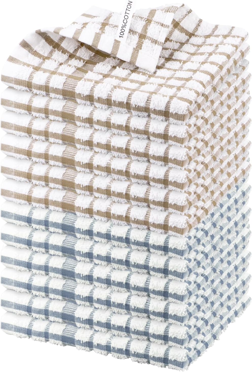 Nialnant 12PCS Dish Cloths,100% Cotton Soft Absorbent Cleaning Rags,Quick Drying Dish Towels for Kitchen,Washing Dishes-Blue Plaid+Yellow Plaid,12x12in