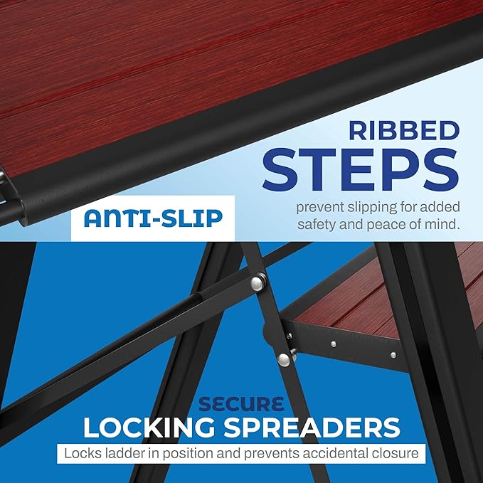 Step Ladder 1 Step Folding, Decorative - Beautiful Mahogany & Black Aluminum, Ultra Slim Profile, Anti Slip Steps, Sturdy-Portable for Home, Office, Kitchen, Photography Use,by SORFEY