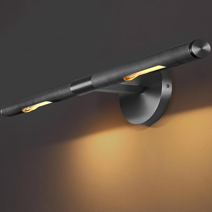 Hardwired Black Brass 30" Knurled Picture Light, Dimmable Rotatable 360°Picture Light for Wall, Vanity Light, Gallery Wall Light,Wall Sconce Lighting,Picture Frame Light,Include Bulb