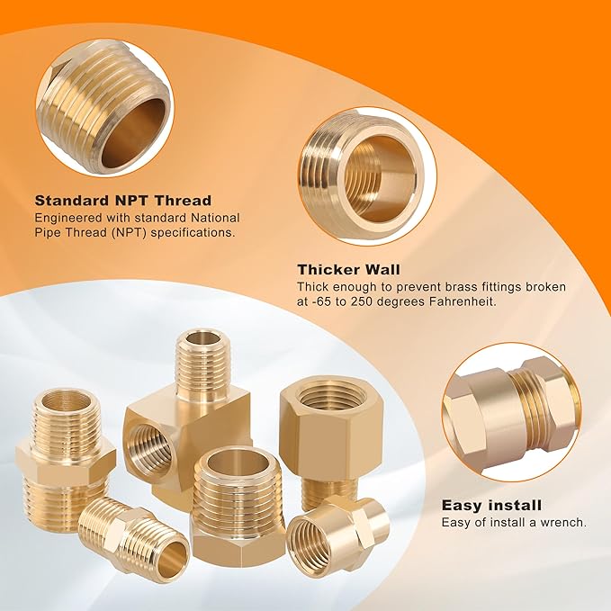 146Pcs Hose Pipe Fitting & Barb Fitting Kit, 56Pcs Hose Pipe Fitting & 50Pcs Barb Fitting & 40Pcs Hose Clamp, Hex Nipple, Reducing Bushing, Reducing Coupling, NPT Coupling, Adapter, Union