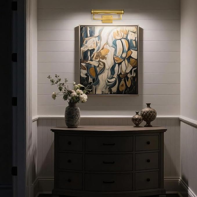 18in Picture Lights Hardwired Brass Picture Light, Gold Modern Picture Light for Wall, 360°Rotatable Art Light Gallery Lights, Wall Picture Lights Painting Light for Painting Display Artwork Portrait