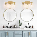 3 Light Bathroom Light Fixtures Brushed Brass Vanity Light Over Mirror Modern Farmhouse Wall Lighting Sconces Wall Lamp for Bathroom, Bedroom, Living Room E26 Socket with Glass Shade