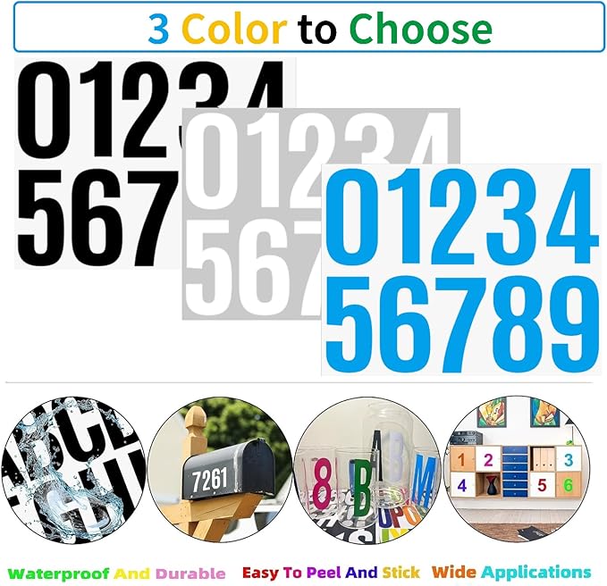 10 Sheets Vinyl House Numbers - 4 inch Waterproof Mailbox Numbers, Self-Adhesive Stickers for Mailbox, Cars, Boats, Windows, Door and Apartments (White, 4 inch)