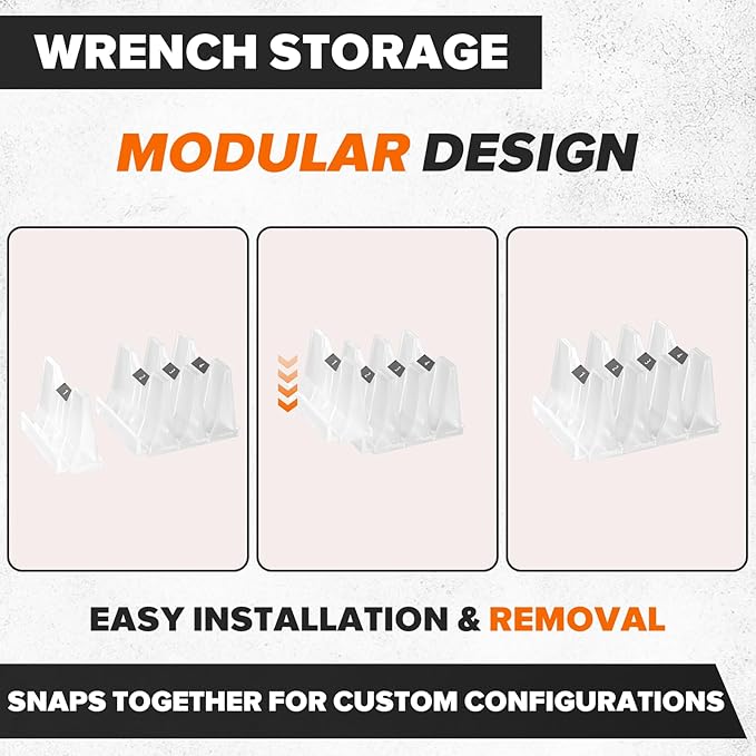 40PCS Modular Wrench Organizer Wrench Holder - Wrench Tool Organizers for Tool Drawer Storage, Wrench Storage Set with Metric & SAE Label, Wrench Rack Tool Gift for Professional Mechanics,Transparent