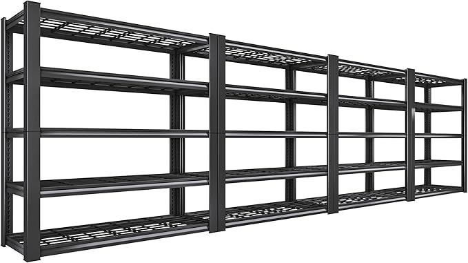 REIBII 3010LBS Storage Shelves 72" H Garage Shelving Heavy Duty Metal Shelving 5 Tier Adjustable Metal Shelves for Storage for Kitchen Pantry Warehouse Basement 72" H x 35.5" W x 16" D, 4 Pack