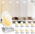 8 Pack 6 Inch 16W MAX.2000LM LED Recessed Lighting with Junction Box, Eqv 200W,2700K/3000K/3500K/4000K/5000K Selectable,Dimmable, Free of Can Housing,Flush Mount Downlight-ETL & Energy Star