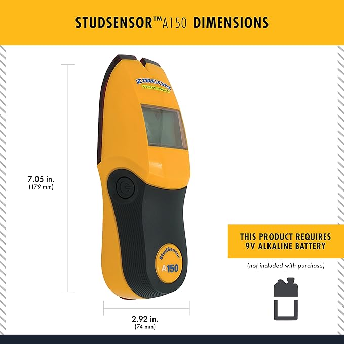 Zircon StudSensor A150 Wall Scanner and Center/Edge Locating Stud Finder with WireWarning Detection and Signal Strength Indicator, Center Finding