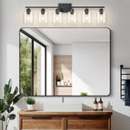 Modern 6 Light Bathroom Light Fixtures,38 inch Vanity Lights for Bathroom with Clear Glass, Black Vanity Light for Mirror Kitchen Living Room Hallway Cabinet Porch