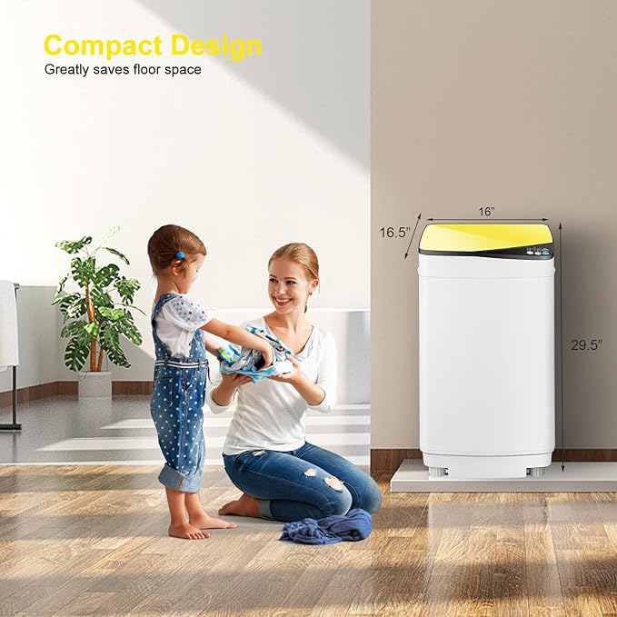 COSTWAY Portable Washing Machine, 7.7lbs Capacity Compact Laundry Washer and Spin Combo with 6 Programs, Built-in Barrel Light, Full-Automatic Washing Machine for Apartments Camping RVs Dorm, Yellow