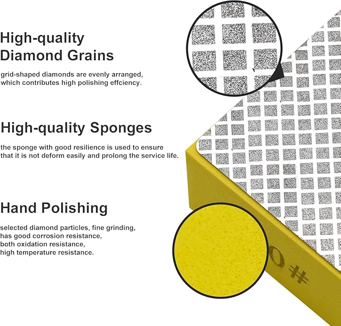 4pcs Diamond Hand Polishing Pads for Ceramic Tile Glass Grinding,Sanding Blocks Polishing 60#