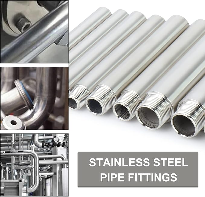 TAISHER 2PCS Stainless Steel Pipe Fittings, 3/8" NPT Male x 3/8" NPT Female Threaded, 10" Length Nipple Cast Pipe