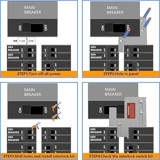 Generator Interlock Kit Compatible with Eaton Cutler Hammer BR Series 150 and 200 Amp Panels, Apply to 1 1/4 to 1 7/16 inches Spacing Between Main and Branch Breaker.