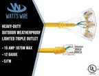 Outdoor Extension Cord Waterproof (6 ft) 12 Gauge Heavy Duty Extension Cord Splitter - Lighted Outdoor Extension Cords with Multiple Outlets - Watts Wire - 6' Grounded - extensiones electricas