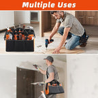 Tool Bag 14'', Thick Outer Pocket Tool Organizer Waterproof, Heavy Duty Tote with Shoulder Strap for Tool Storage, Black & Orange