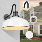 Outdoor Gooseneck Barn Lights, 16 Inch Dome Outdoor Wall Sconce Farmhouse Exterior Wall Mount Light Vintage Wall Lighting Fixture Industrial Lantern for Porch, Entryway, Garage, RZ007L-2 WH