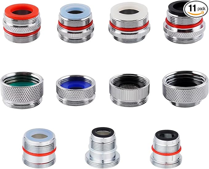 iFealClear 11 PCS Brass Faucet Adapter Kit, Kitchen Sink Aerator Adapters Fit Faucet with Removable Aerators, Male Female Thread Sink Faucet Adapter for Bathroom, Kitchen, Outdoor Garden Faucet, Rvs