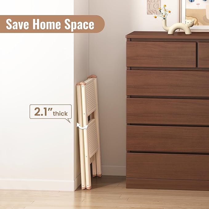 GameGem 2 Step Ladder, 2 Step Stool for Adults, Folding Step Ladder with Secure Footing, Widened Pedal, Aesthetically Pleasing Looking, Blends Right into Domestic Rooms, Cream Chocolate