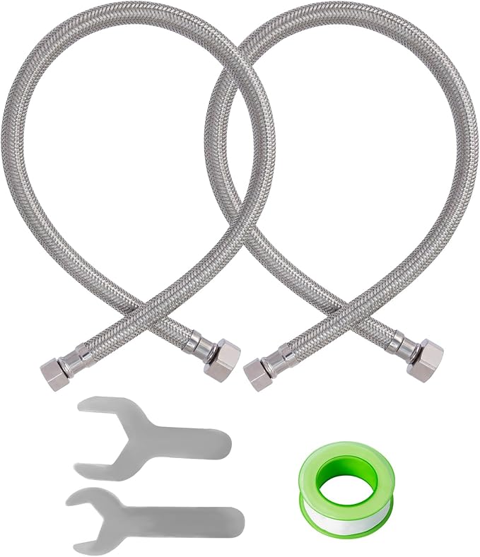 (2 Pack) SUNGATOR 16 Inch Faucet Supply Lines, 3/8" Female Comp Thread x 1/2" FIP Thread Sink Hose, 16" Stainless Steel Braided Faucet Supply Line for Bathroom, with 2 Wrenches and 1 Sealing Tape