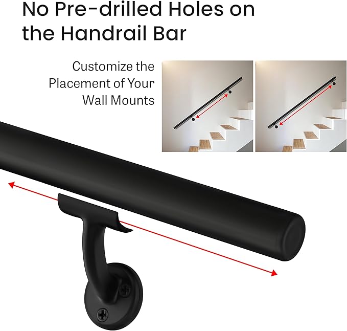 Meranti Aluminum Handrail for Indoor or Outdoor Steps and Stairs – Hand Rails for Elderly – DIY Complete Stair Railing Kit (AHR, Glossy White, 7' Length)