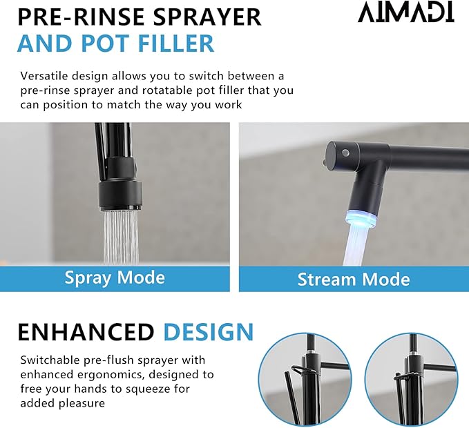 Kitchen Faucet Black AIMADI Black and Brushed Nickel Kitchen Faucet with Pull Down Sprayer,Single Handle Faucet for Kitchen Sink with LED Light