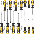 16pcs Magnetic Screwdriver Set, Chrome Vanadium Steel,Polished Finish,5 Phillips and 4 Flat Head Tips, Includes Pick & Hook Tools, for Mechanics, Construction, Carpentry