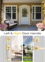 1 Set Entry Door Handle and Single Cylinder Deadbolt Lock and Key, Brass Front Door Lock - Heavy Duty Square Locking Lever Set - Exterior Door Handle in Satin Brass Finish