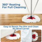 Matthew Spin Mop Replace Head Kit,Base,Handle Compatible with EasyWring Microfiber Spin Mop,4 Mop Refills Replacement Heads,30-58in Mop Handle and 1 Mop Base Combo Set White (1-Tank System)