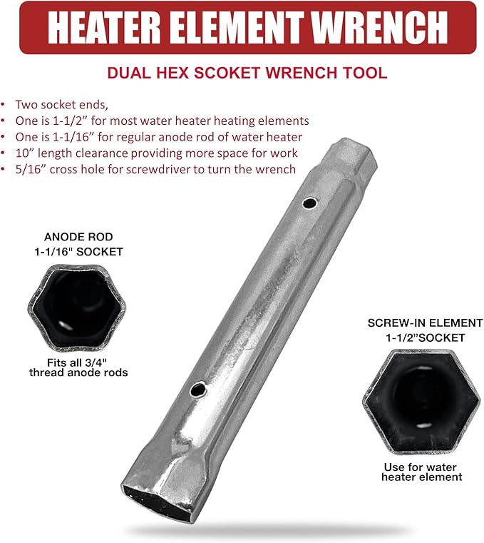 EWH-04 Electric Water Heater Tune-Up Kit with Element Wrench, Upper & Lower Heater Thermostat and Protective cover, 2x Heater Elements - 4500W/240V, 1 x Element Wrench, Water Heater Replacement Parts