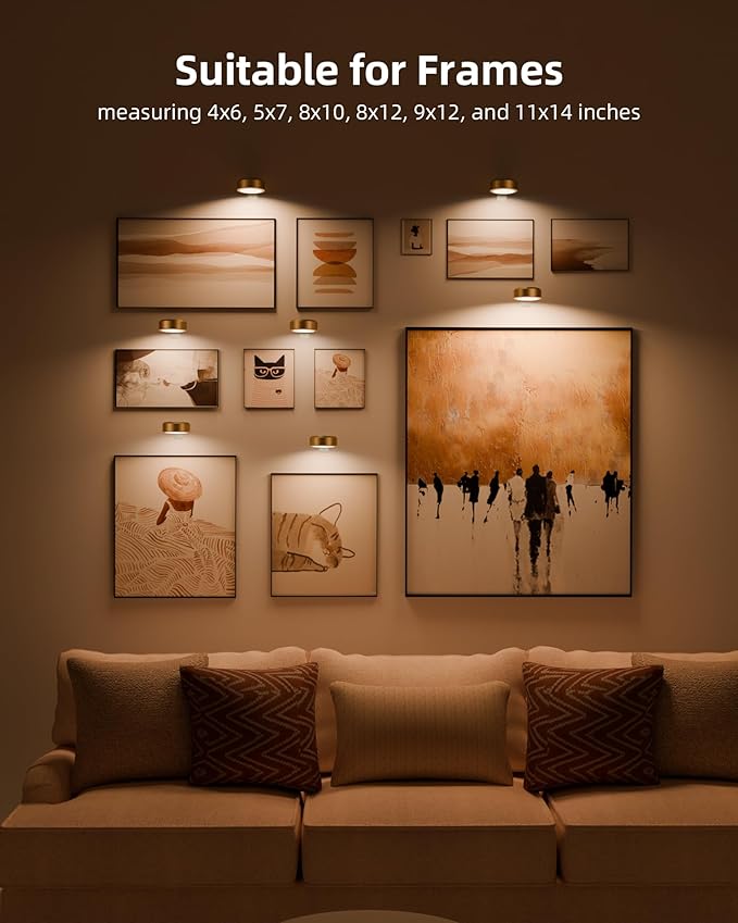 EZVALO Picture Lights for Wall, 2000mAh Rechargeable Battery Magnetic Poster Lights with 3 Color Temps & 12 RGB, Remote Dimmable Timer Painting Light, Wall Decor Light for Art Display, Frame (6 Pack)