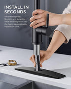 FORIOUS Black Kitchen Faucet with Pull Down Sprayer, High Arc Single Handle Classic Stainless Steel Sink Faucet 1 or 3 Hole, Suitable for Farmhouse Camper Laundry Rv Bar