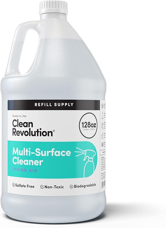 Clean Revolution Multi Surface Cleaner Refill Supply, Non-Toxic, Eco-Friendly & Plant-Based, Ready to Use, Spring Air, 128 Fl Oz (1 Gallon)
