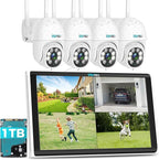 SOVMIKU WiFi Security Camera System, 【Plug-in Cable】 4PCS 3MP PT Outdoor Camera with 10" LCD Monitor, Motion Detection, Color Night Vision, 24/7 Record, 2-Way Audio, 8CH NVR, 2.4G WiFi