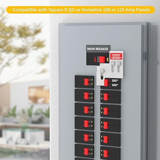 Generator Interlock Kit Compatible with Square D QO or Homeline 100 or 125 Amp Panels, Interlock Kit with 3/4 to 7/8 Inches Spacing Between Main and Generator Breaker