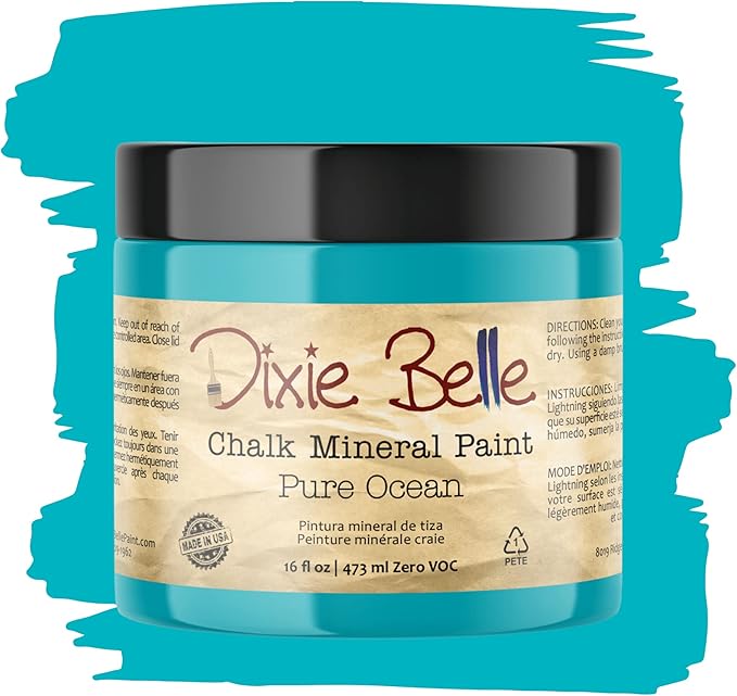Dixie Belle Paint Company Chalk Finish Furniture Paint - Pure Ocean (16oz) - Matte Bright Teal Chic Chalk Mineral DIY Furniture Paint