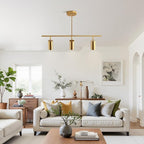 KCO Lighting Linear Pendant Light Ceiling Track Spotlight Gold 3-Light with Rods Adjustable Hanging Lighting Fixture for Dining Room Kitchen