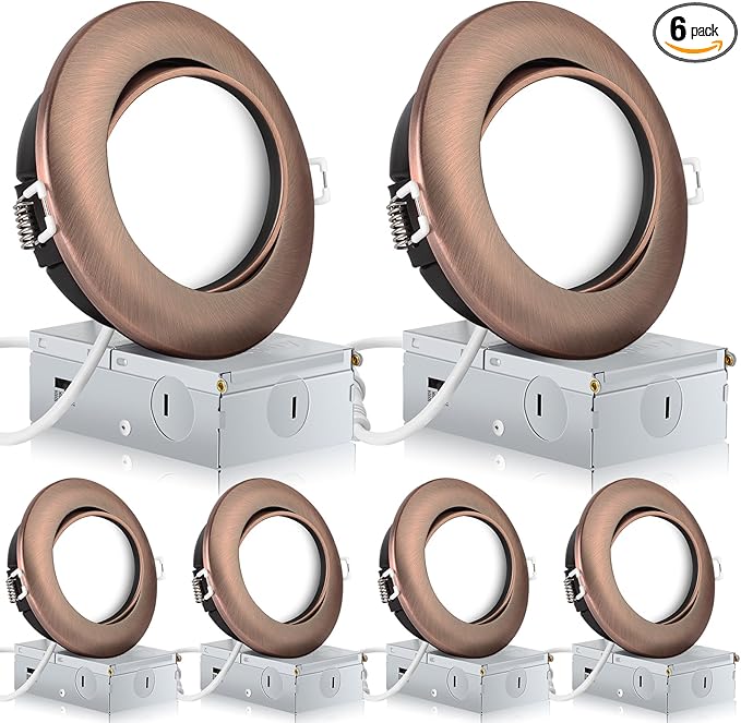 Oil Rubbed Bronze 4 Inch Led Recessed Lights 6 Pack,Ajustable Led Eyeball Gimbal Light,4 Inch Ceiling Light with Junction Box,5CCT Selectable,9W 750LM,Dimmable,ETL Listed