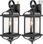 18” Dusk to Dawn Outdoor Lights for House 2-Pack, Anti-Rust Aluminum Exterior Light Fixtures with Fully Enclosed Bottom Outside Wall Lanterns IP65 Waterproof Porch Lights, Modern Black