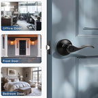 Knobonly 3 Pack Keyed Alike Bathroom/Bedroom Door Lock, Matte Black Front Door Handle, Exterior Door Handle, Same Key for Each Pack, Zinc Alloy