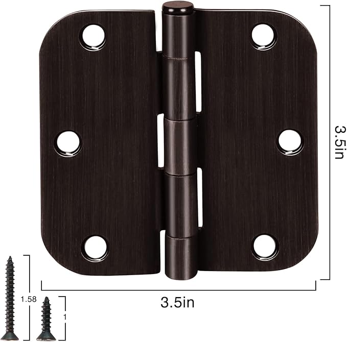 18 Pack Oil Rubbed Bronze Door Hinges 3.5" x 3 1/2 Inch Black Brushed Interior Hinge Rounded 5/8" Radius Corner 3 ½"Iron Residential Standard Bedroom Bifold Single Double Doors Hardware Kit